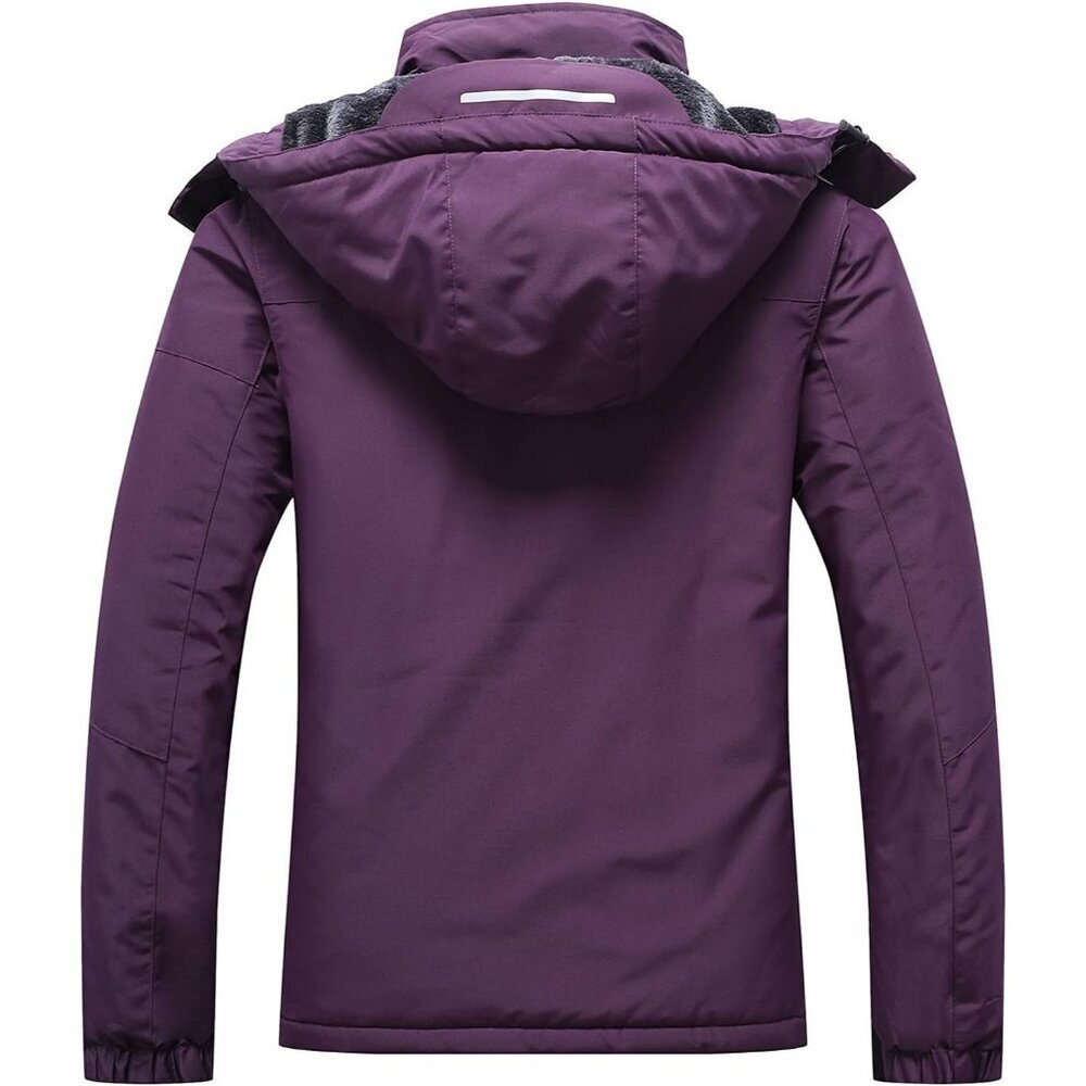 Women's Purple Waterproof Winter Hooded Raincoat Fabric Ski Snow Jacket Coat - Picture 2 of 5